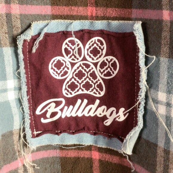 Reworked Bulldogs FLANNEL DENIM tee shirt patch Blue Medium - Picture 4 of 7